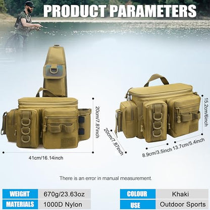OROOTL Fishing Tackle Storage Bag, Sling Waist Backpack with Adjustable Widen Shoulder Straps Large Capacity Fishing Crossbody Bag Lightweight Gear Organizer for Fishing Camping Hiking and More