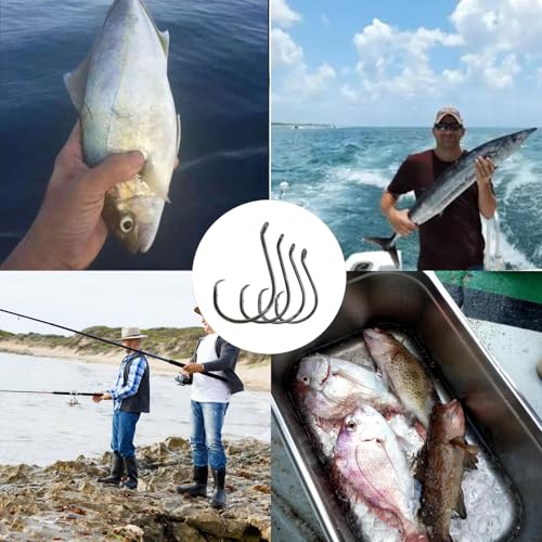 MASTERPRO Saltwater Redfish & Snapper Pack Circle Hooks with Holes, High-Carbon Steel Barbed 1/0 2/0 3/0 5/0 100pcs Portable Boxed Powerful Fishing Hooks