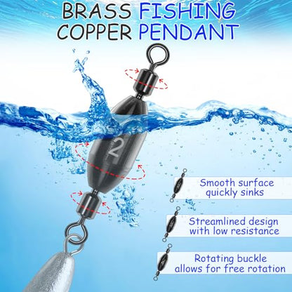Fishing Weights Swivel Bullet Sinkers Brass Fishing Weights Saltwater Freshwater Bass Sinker Weight with Swivel Rolling 1/4oz, 1/8oz, 1/16oz，1/32oz, 3/8oz, 1/2oz - style: 20pcs-mix