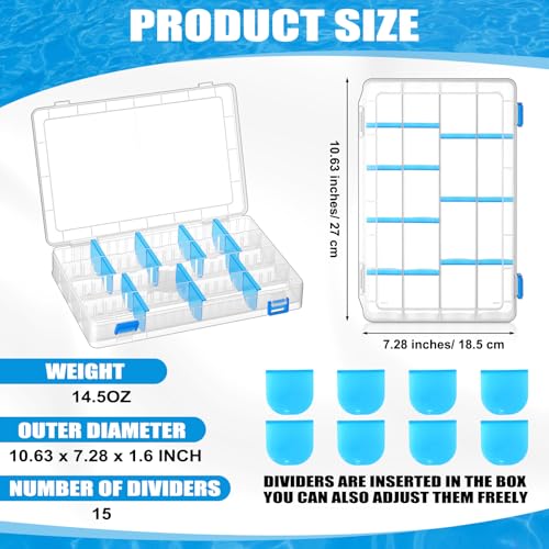 Wonderjune 6 Pack 3600 Tackle Boxes Fishing Tackle Trays with Removable Dividers Waterproof Plastic Fishing Lure Clear Organizer Box Storage Trays for Bait Lure Parts Bead Small Tools