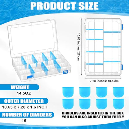 Wonderjune 6 Pack 3600 Tackle Boxes Fishing Tackle Trays with Removable Dividers Waterproof Plastic Fishing Lure Clear Organizer Box Storage Trays for Bait Lure Parts Bead Small Tools
