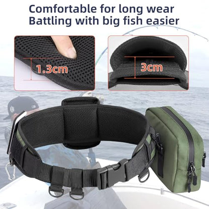 PELLOR Fishing Belt Rod Holder Adjustable Fishing Wading Belt - color: Army Green（with Detachable Bag）