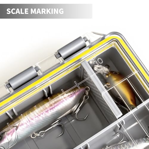 Waterproof Anti-Corrosion Tackle Box One Hand Latch 3600 and 3700 Organizer with Removable Dividers Lure Box and Terminal Tackle Trays Fishing Storage Yellow (3700) - size: 3700