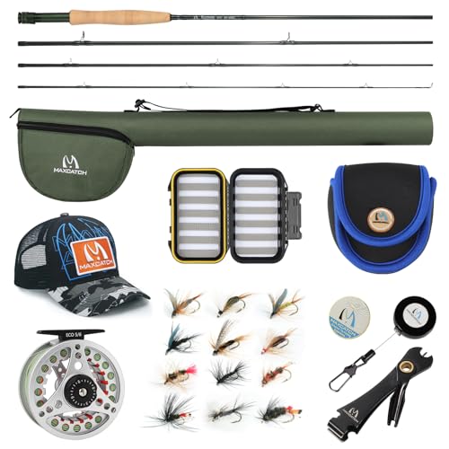 M MAXIMUMCATCH Maxcatch Extreme Fly Fishing Combo Kit 3/5/6/8 Weight, Starter Fly Rod and Reel Outfit, with a Protective Travel Case - color: 6wt 9‘0“ 4pc Rod,5/6 Reel