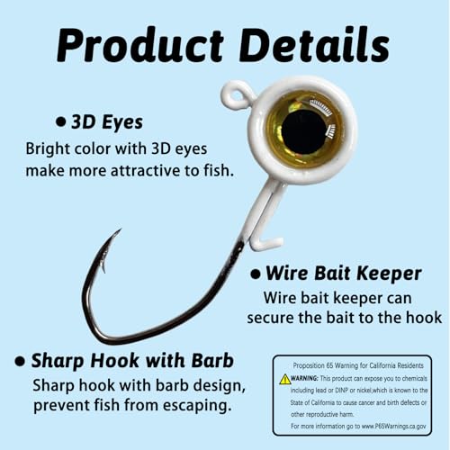 Crappie Jigs,20Pcs Crappie Jig Heads Fishing Jigs for Bass Fishing 1/32oz,1/16oz,1/8oz - color: White, size: 1/8oz