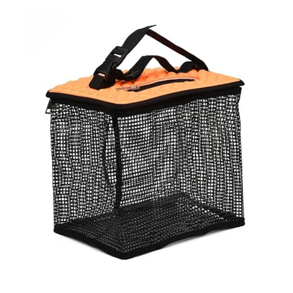 XhuangTech Floating Fishing Basket, Collapsible Fish Basket Portable Fishing Net Storage Cage for Live Caught Fish, Foldable Rubber Coated Bait Minnow Bucket 3.5/10 Gallons Live Well, Orange - size: Small