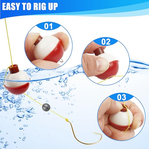 AGOOL Fishing Bobbers Set Snap Hard ABS on Red/White Fishing Floats Bobbers Push Button Round Buoy Floats Tackle Accessories Size: 0.5/0.75/1/1.25/1.5/1.75/2/2.5 Inch - size: 1.0 inch_ pack of 20
