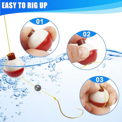 AGOOL Fishing Bobbers Set Snap Hard ABS on Red/White Fishing Floats Bobbers Push Button Round Buoy Floats Tackle Accessories Size: 0.5/0.75/1/1.25/1.5/1.75/2/2.5 Inch - size: 1.25 inch_pack of 20