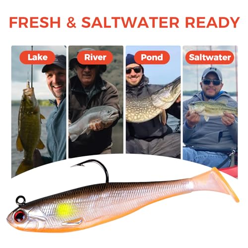5/6Pcs Easy Catch Pre-Rigged Soft Lures,Baits for Bass Fishing - Jig Heads Soft Plastic Walleye Lures, Fishing Bait for Saltwater & Freshwater - color: 3.5",0.42oz,Orange