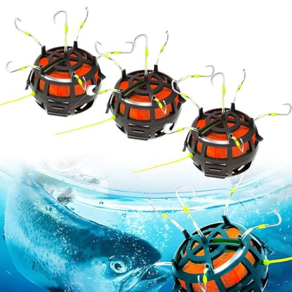 Reverse Bottom Bait Cage Fishing Hook, 360° Floating Bait Cage Fishing Hook, 6-Hooks Carp Feeder Rig, Spring Baits Cages Trap Fishings Hooks, Freshwater Saltwater for Carp, Catfish, Tilapia(3PCS,No. 7 - color: 3pcs, size: No. 7