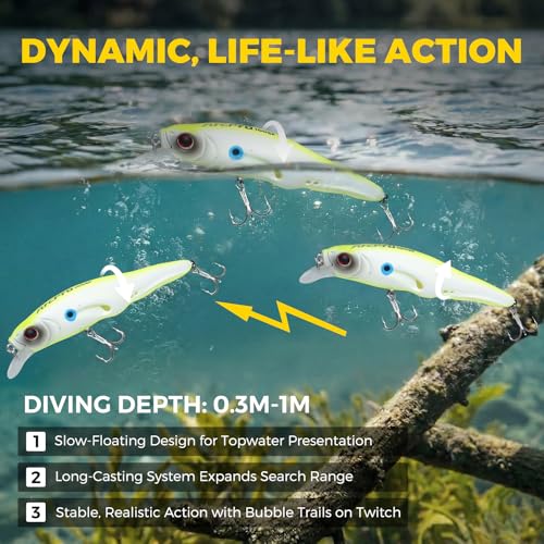 Topwater Fishing Lures -Hard Swimbait,3 8/9in 1/2oz Floating Lure with Hollow Cavity for Scent Attractant, for Bass,Pike,Trout,Freshwater & Saltwater - color: Chaetodontidae