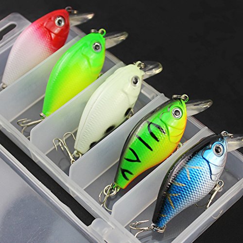 5 Colors Minnow CrankBaits Fishing Lures, Small Fat Simulation Bait Fishing Gear, Topwater Floating Lure, Life-Like Swimming Swimbait (2.95 inches)