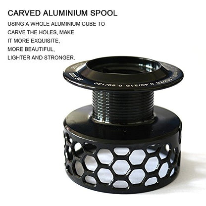Fishdrops Spinning Fishing Reels 12+1BB Ultra Lightweight Carved Aluminum Spool Reels Affordable Smooth Spinning Reels - size: Size1000