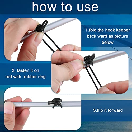 Gejoy 21 Pcs Fishing Hook Holder Fishing Rod Hook Keeper with 3 Size Elastic Rubber Rings, Adjustable Spring Lure Bait Holders for Most Rods - color: Black