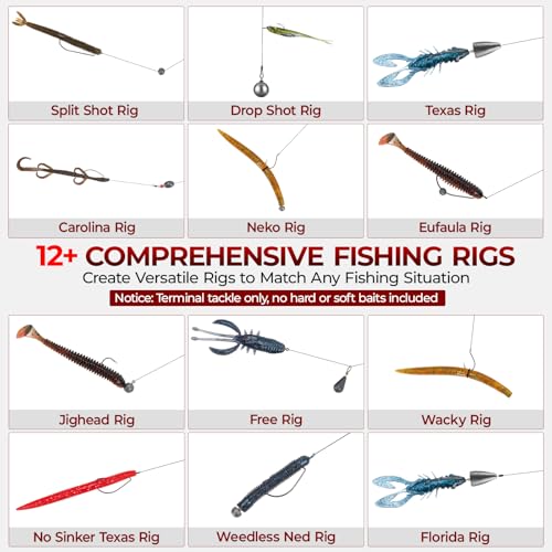 MadBite by KastKing 182/265/400pcs Compact Fishing Tackle Kit - All-in-One Freshwater Hooks, Weights, Bobbers in Tackle Box, Fishing Gear Set for Bass Trout Panfish - style: 265pcs Terminal Tackle Kit