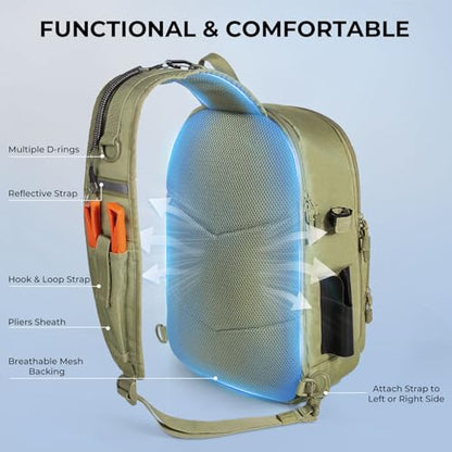 KastKing Karryall Sling Tackle Bag–Fishing Sling Pack,Fishing Backpack With Rod Holder,MOLLE System,Soft Bait & Gear Storage - color: C: Khaki