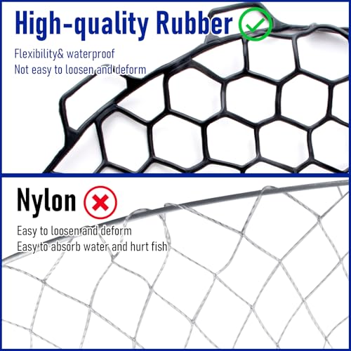 Dr.Fish Fishing Landing Net Replacement Rubber Fishing Net Without Handle Foldable Mesh Netting for Freshwater Saltwater - color: Black, size: C-44.88'' Girth(15.75'' Dia, 7.9*5" Depth)