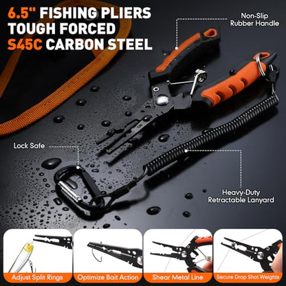 RoundFunny 14 Pcs Fishing Tool Kit, Fillet Knife, Fishing Pliers with Lanyard, Digital Scale, Lip Gripper, Hook Remover Fish Scaler Braid Scissors Gloves Sharpening Rod Retractor Towel Bag - color: Orange, style: B