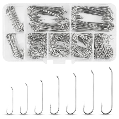 Fly Tying Hooks Assortment Kit, 410pcs Dry Fly Fishing Hooks Long Shank Eye Down Streamer Fly Hooks Dry Wet Flies Nymph Strimp & Pupa Streamer, Caddis Jig Fishing Hooks