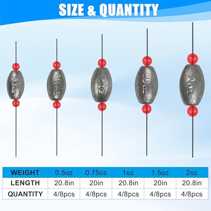 SILANON Flounder Grouper Rig Saltwater, Carolina Rig Catfish Rig Saltwater Bottom Surf Fishing Rig Steel Wire Leader with Egg Sinker Weight Swivel Snap for Catfish Grouper Drum Redfish - size: 0.75oz-8pcs