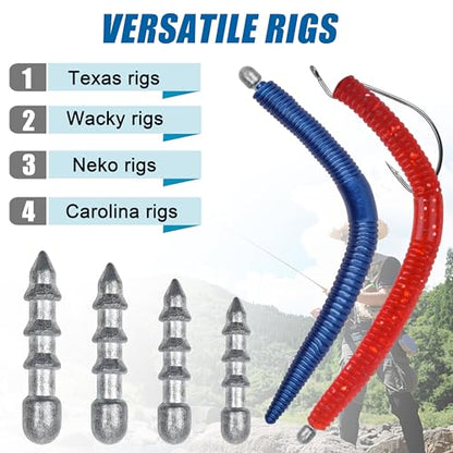 Fishing Nail Weights Kit, 53pcs Wacky Worm Weights Insert Sinkers for Bass Fishing Soft Plastic Lures Neko Rig Wacky Rig Weights Insert Pencil Nail Sinkers 4 Sizes