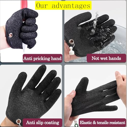 Fishing Gloves with Magnet Release, Fishing Lanyard, Puncture Resistant Fish Gloves for Handling, Taking Off Fish, Waterproof Fishing Accessories for Women Men