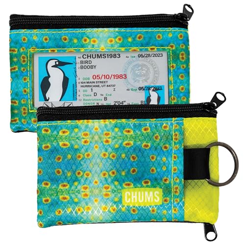Chums Surfshorts Wallet - Lightweight Slim Wallet with RFID Blocking Card & Clear ID Window - Zippered, Water Resistant w/Key Ring - color: Spanish Mackerel