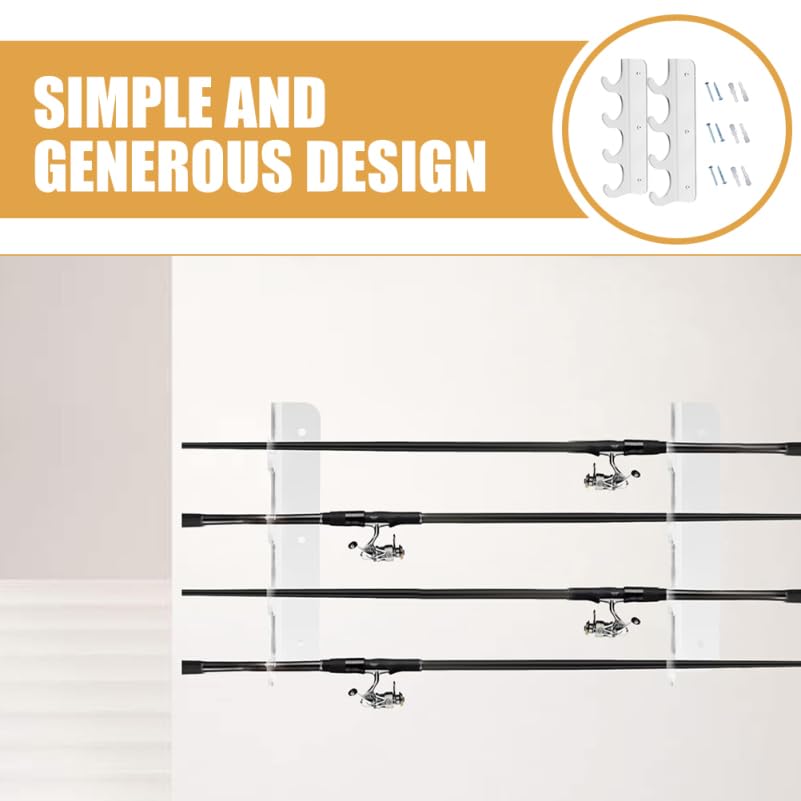 1-Pair Acrylic Fishing Rod Rack, Heavy Duty Wall Mount Holder for Garage Display, Clear 3-Pole Space-Saving Organizer Stand with Screws Included