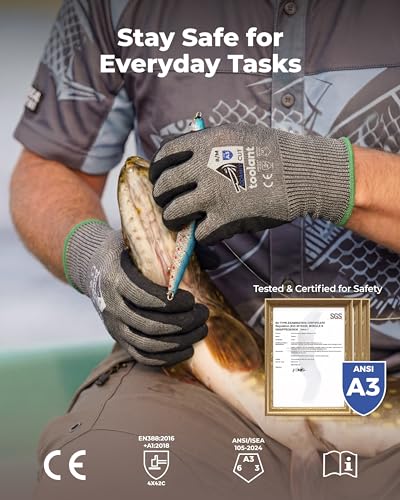 toolant ComfyCut A3 Cut Resistant Work Gloves, ANSI & EN388 Certified Protection with Superior Comfort, Fiberglass-Free, Touchscreen & Flexible Grip, for Fishing, Gardening, DIY, Assembly, X-Large - size: X-Large