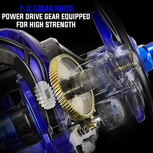Sougayilang Baitcasting Reel, 7.0:1 Gear Ratio Super Smooth Power, 9 + 1 Shielded Ball Bearings Anti-Corrosion Baitcaster Reel Fishing Reel - color: Left Handed - 7.3:1