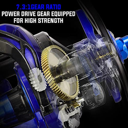 Sougayilang Baitcasting Reel, 7.0:1 Gear Ratio Super Smooth Power, 9 + 1 Shielded Ball Bearings Anti-Corrosion Baitcaster Reel Fishing Reel - color: Left Handed - 7.3:1