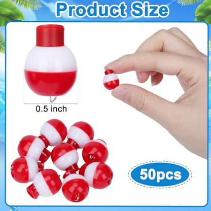 Coopay Fishing Bobbers 30Pcs-50Pcs/Lot Hard ABS Fishing Floats Set Snap on Float Red/White Bobbers Push Button Round Buoy Tackle Accessories - style: 0.5inch-50pcs
