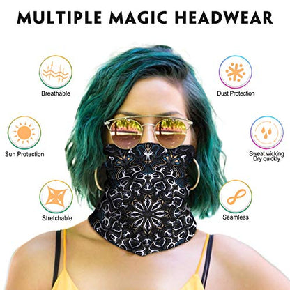 Venswell Neck Gaiter Face Mask Men Women,Seamless Bandana Rave Face Cover Scarf Mask,Balaclava,Headband, Head Wrap,Headwear - color: A-black Series 2