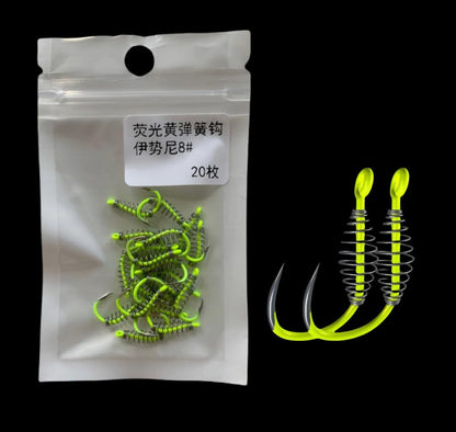 Pack of 40 Fluorescent Green Fishing Hooks Baiting Dough Stainless Barded Fish Spring Tackle 5-13 Size - size: 7# 40pcs