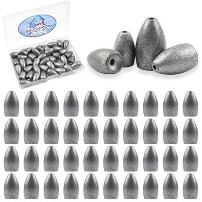 40Pcs Fishing Bullet Sinkers Worm Weights, Flipping Sinkers Slip Lead Weights for Bass Fishing Texas Rig Carolina Rig Saltwater Freshwater Fishing Tackle 1/8oz 3/16oz 1/4oz 3/8oz - size: ‎3/8oz-40pcs