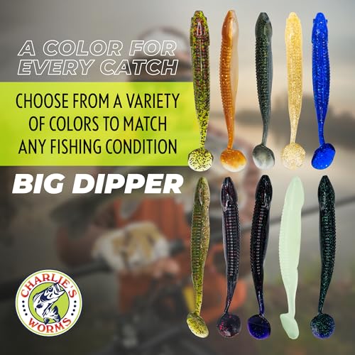 Charlie's Worms Big Dipper Scented Soft Bait for Freshwater & Saltwater Fishing, Paddle Tail Swimbait Lures, Plastic Minnows, Bass, Walleye, Trout, Snakehead, with Variety of Colors (5 Pack) - color: Watermelon Red