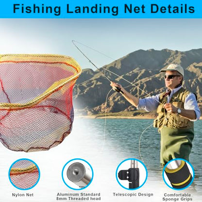 Fishing Landing Net, Fishing Net with Handle for Fishing with Splicing Extension Pole Handle Sturdy Stainless Steel Tubes Comfortable Sponge Handle, yellow - size: 65inch (TELESCOPIC black)