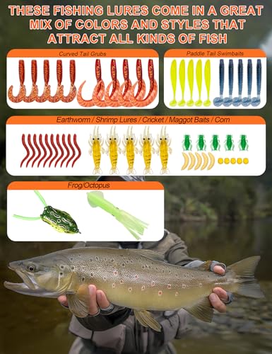 Fishing Lures,380Pcs Tackle Box with Tackle Included | Fishing Gear with Frogs,Soft Baits, Hooks & Other Accessories,Fishing Bait Kit for Bass Trout