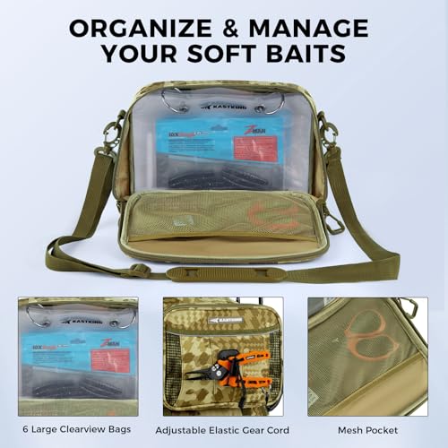 KastKing BaitSpace Detachable Bait Binder Tackle Bag – Large Clear Sleeves, Durable 900D Water-resistant Fabric, Soft Plastic Bait Storage For Hooks, Sinkers & Fishing Accessories - color: Khaki Camo