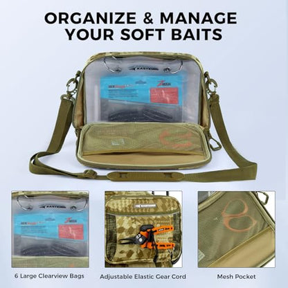 KastKing BaitSpace Detachable Bait Binder Tackle Bag – Large Clear Sleeves, Durable 900D Water-resistant Fabric, Soft Plastic Bait Storage For Hooks, Sinkers & Fishing Accessories - color: Khaki Camo