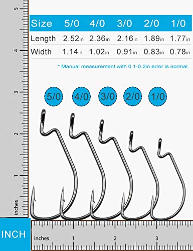 135pcs Bass Fishing Hooks Set - 110pcs High Carbon Steel Offset Worm Hooks Assortment #1, 1/0, 2/0, 3/0, 4/0 with 10pcs 8mm Red Beads and 5pcs #2 Barrel Swivels - EWG Hooks for Plastic Worms - style: Worm Hooks Set, Pack of 125