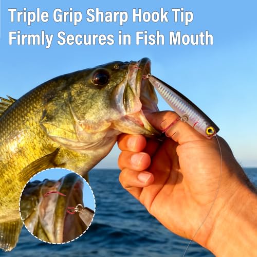 Dr.Fish 50 Pack Treble Fishing Hooks, Red Round Bend Triple Grip Saltwater Freshwater High Carbon Steel Fish Hooks for Catfish Bass Trout Replacement Hard Baits Lures - size: #2/0-50 Pack