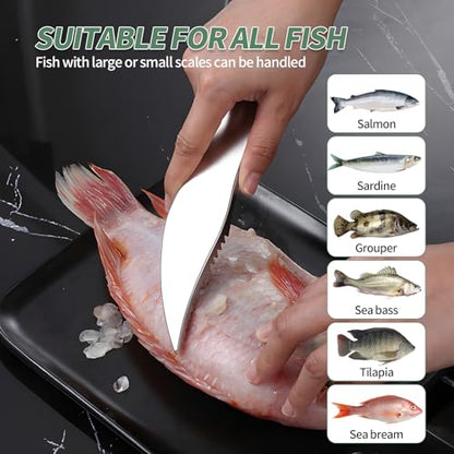 2 PCS Fish Scaler, Stainless Steel Fish Scale Remover, Fish Descaler Tool with Serrated Blade Design, Ideal for Home, Kitchen, Seafood Markets, and Professional Use - size: 2PCS