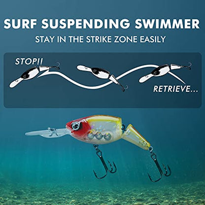 TRUSCEND Swimmax Easy Catch Fishing Lures with BKK Hooks, Wiggling, Vibrating, Rattling and Gurgling for More Bite, Heavy-Duty Dyneema Fiber Jointed Swimbaits for Bass, Trout, Walleye, Crappie, Pike - color: E1-2.8"-0.46oz
