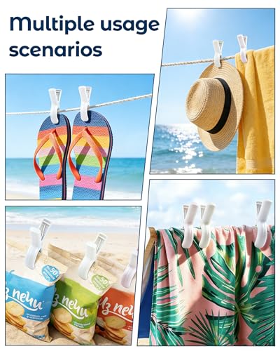 10 Pack Beach Towel Clips Heavy Duty Large Beach Essentials Chair Pool Clip | White Clips with Strong Grip, Silicone Protection, Rust Resistant Spring, Multi-Use for Beach, Boat, Cruise & Outdoors - color: White