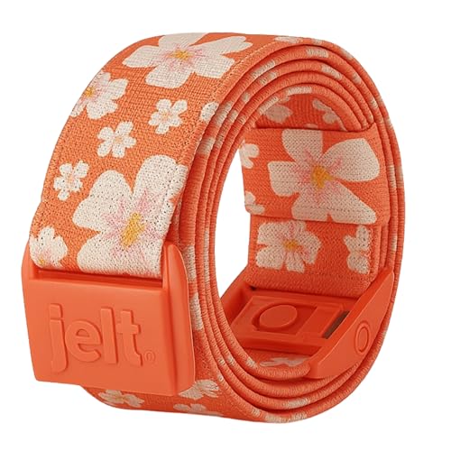 JeltX Adjustable Elastic Belts for Men and Women, Non-Slip Stretch Belt with Magnetic Belt Buckle and Grippy Gel - color: Marigold