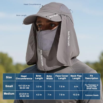 Surblue Neck Face Flap Outdoor Cap UV Protection Sun Hats Fishing Hat Quick-Drying UPF50+ - color: A-light Grey, size: Small