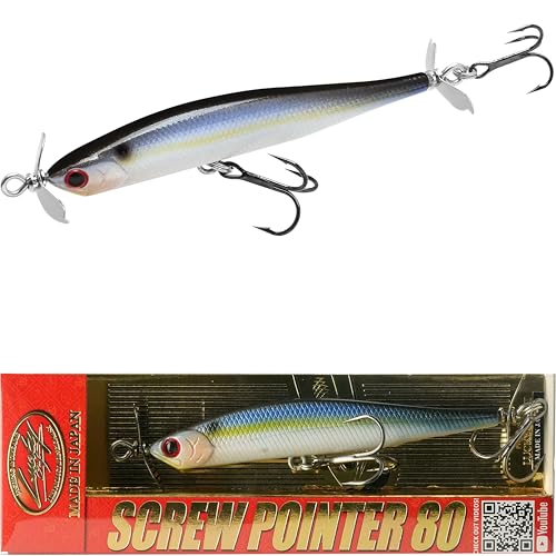 LUCKY CRAFT Screw Pointer 80 Fishing Lures for Bass, Smallmouth, Walleye, Rhymthic Action Spy Bait, Slow Sinking to 10ft Depth, Freshwater Fishing Gear and Tackle Accessories - color: 183 Pearl Threadfin Shad