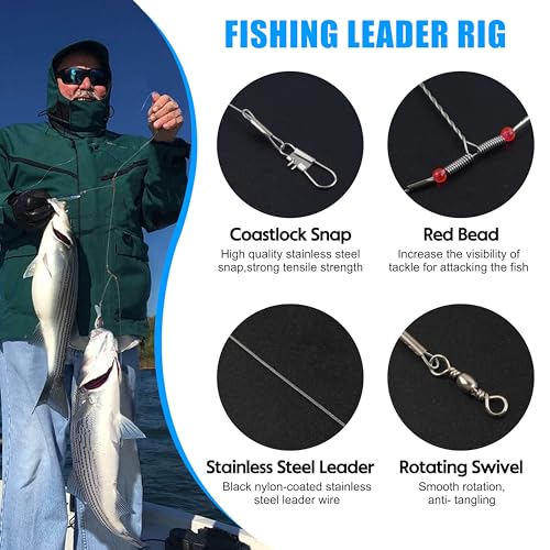 Fishing Leaders Saltwater Tackle Surf Fishing Rigs High Strength Steel Fishing Wire Leaders with Swivel Snaps Beads Gear Equipment for Lures Bait Hooks, 1Arm 2Arms & 3Arms - color: Steel Gray