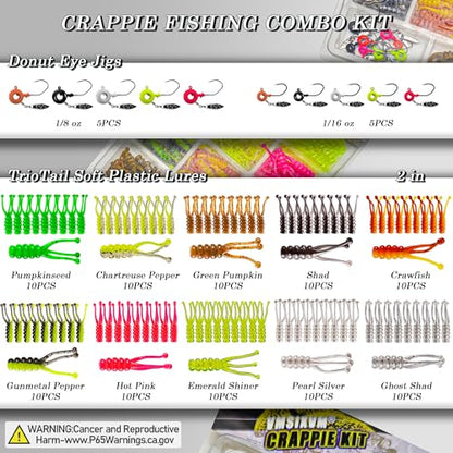 Crappie Lures Jig Heads Worms Swimbaits Kit, 110 Pcs Underspin Crappie Fishing Jig Heads Soft Plastic Grub Baits for Panfish Bluegill Bass Trout Freshwater Saltwater - color: 110Pcs - Crappie Jigs, Split TriTail Grub